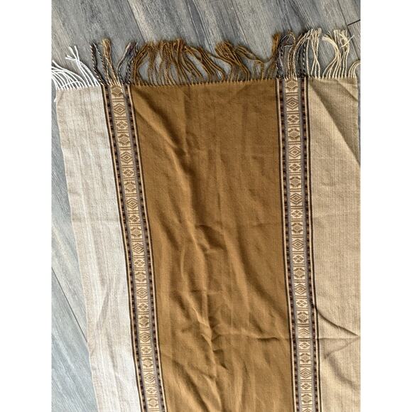 Wool Blend Rectangle Scarf Brown Tan Fringe Career Classic Preppy Academia - Picture 4 of 7